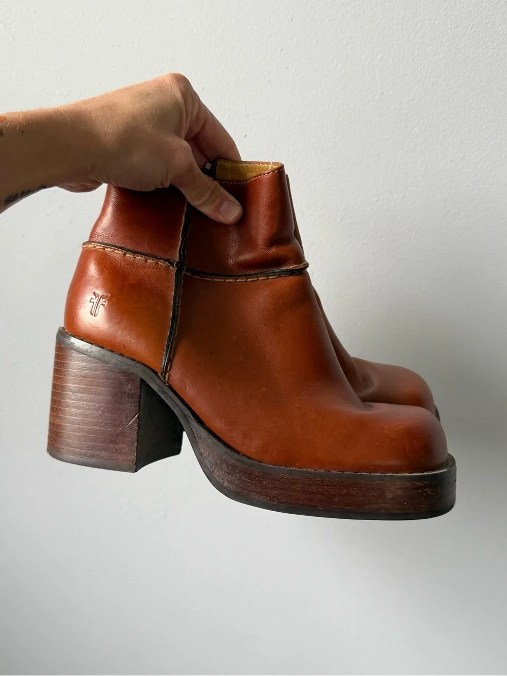 VTG Y2K FRYE Villager Leather Platform Chunky Boots Ankle Boots Brown Size 8